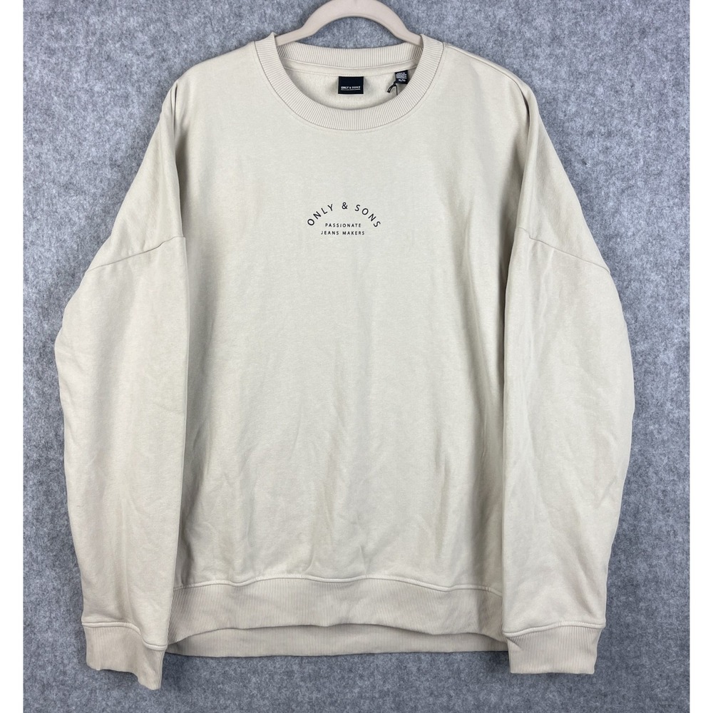 Only & Sons Sweatshirt Pullover Mens XL Beige Fleece Crew Neck Casual NWT